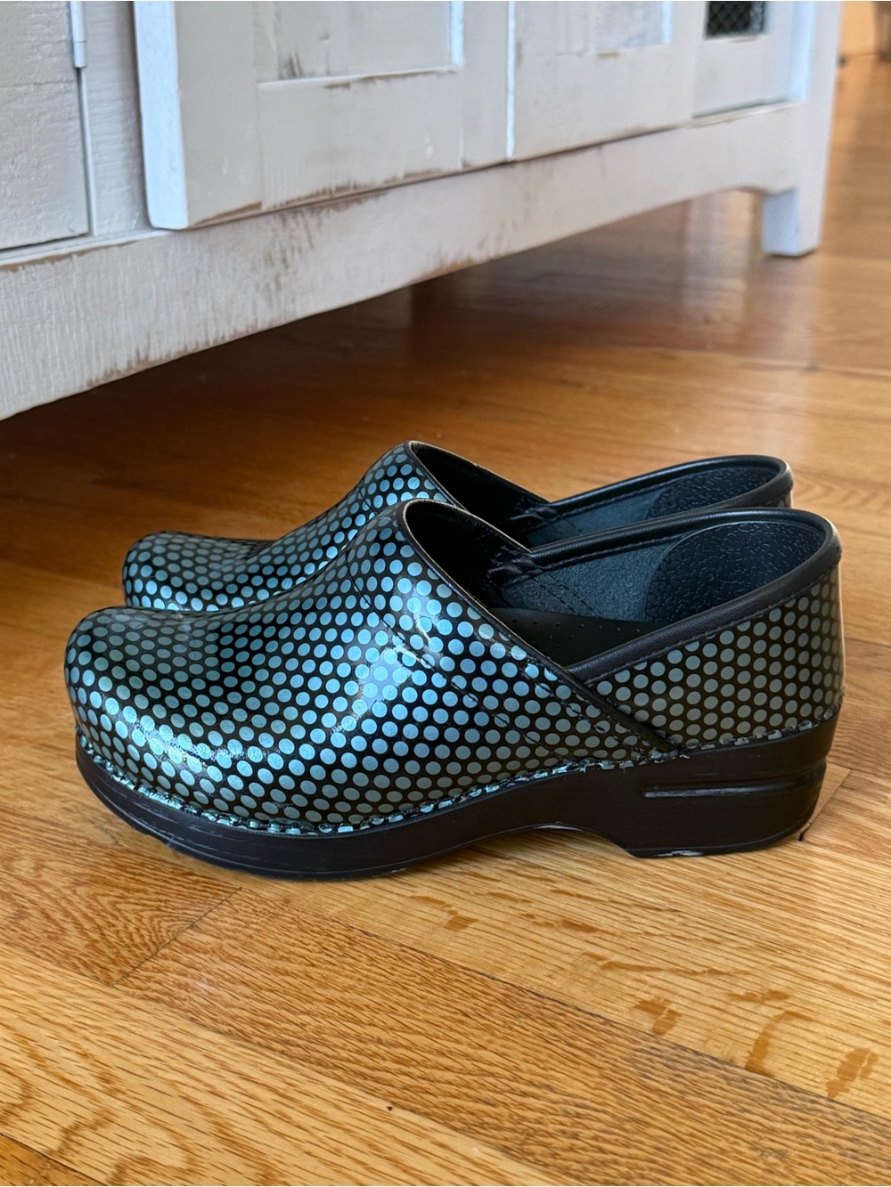 Dansko polka dot clogs